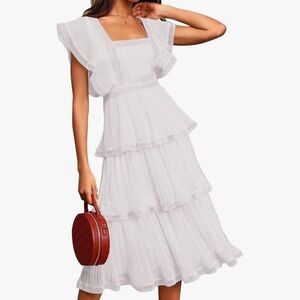 White Tiered Dress with open tie back
